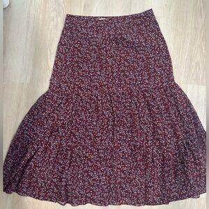 Boden Burgundy Flowy Floral Midi Skirt